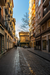Old town street in Zaragoza, Spain.
