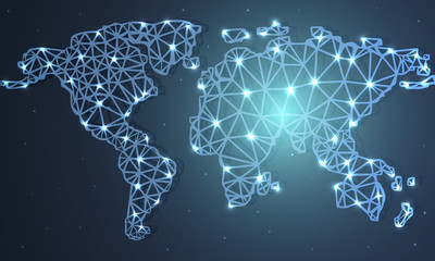 Earth map in abstract polygonal style, vector art illustration.