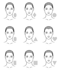 Different forms of a woman's face. Black and white version.