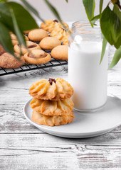 Kurabiye cookies on the white wooden table. Azerbaijan cuisine pastry