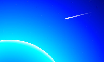 Obraz na płótnie Canvas Light blue planet and comet, vector art illustration.