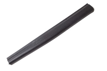 Black plastic car threshold on a white isolated background in a photo studio. Protective part for...