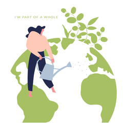 Eco friendly lifestyle hand drawn vector illustration. Woman watering the earth. Card to world environmental day, nature protection, nature saving concept