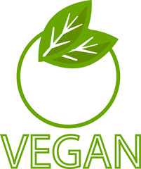 Vegan food icon. Organic label tag. Green leaf banner. Vector illustration.