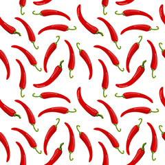 Red chili peppers, seamless texture on a white background.