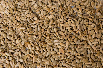 peeled sunflower seeds on background