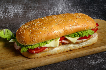 Homemade sandwich with ham and cheese 