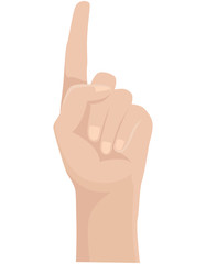 Human hand with index finger. Forefinger raised up.