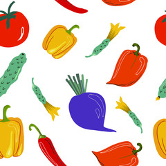 Seamless texture with vegetables on a white background. Great for designing a healthy lifestyle or diet