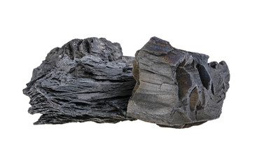 Natural wood charcoal isolated on a white background