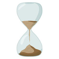 Vector flat illustration of hourglass with sand isolated on white background