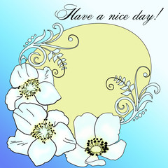 Creative composition with the image of spring flowers. Anemones on a blue background. Abstraction, vintage. Design for print, postcard.