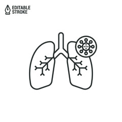 Coronavirus-affected lungs icon. Pneumonia of the lungs. Vector outline icon with editable stroke
