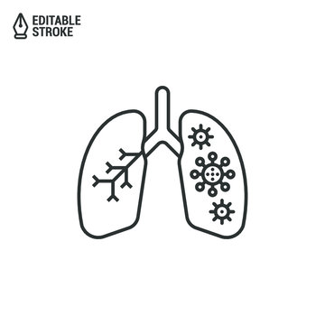 Coronavirus-affected lungs icon. Pneumonia of the lungs. Vector outline icon with editable stroke