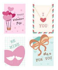 Set of Valentine's day greeting cards. Cute vector illustrations in flat style