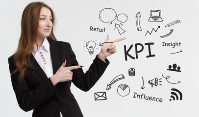 Business, technology, internet and network concept. Young businessman thinks over ideas to become successful: KPI