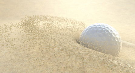 Fototapeta na wymiar Golf Ball Hitting Bunker Sand