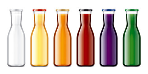 Set Glass Bottles with Drinks. 