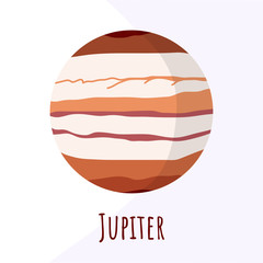 Jupiter planet for logo, outer space, symbol. Transparent shadow and lettering.