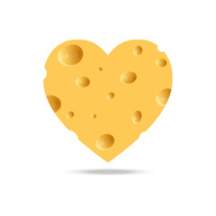 Realistic cheese heart on white background.