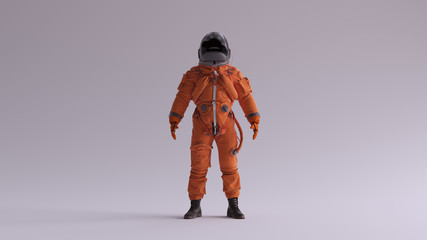 Orange Astronaut with Black Visor With Light Grey Background with Neutral Diffused Side Lighting Front View 3d illustration 3d render