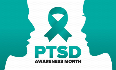 PTSD Awareness Month in June. Post Traumatic Stress Disorder. Celebrated annual in United States. Medical health care and awareness design. Poster, card, banner and background. Vector illustration