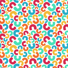 Letter C mosaic, kaleidoscopic colorful seamless pattern for kids. Isolated on white. Print for textile, book cover, wallpaper,decoration, greeting card, gift wrap. Stock vector illustration. 