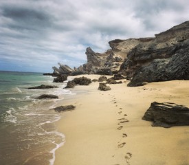 Lonely Australian beach with footprint