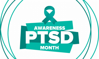 PTSD Awareness Month in June. Post Traumatic Stress Disorder. Celebrated annual in United States. Medical health care and awareness design. Poster, card, banner and background. Vector illustration