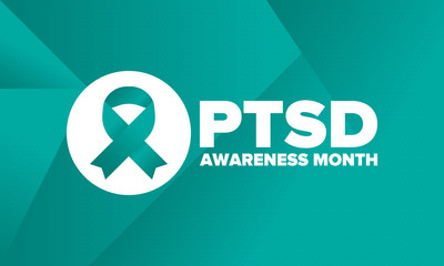 PTSD Awareness Month in June. Post Traumatic Stress Disorder. Celebrated annual in United States. Medical health care and awareness design. Poster, card, banner and background. Vector illustration