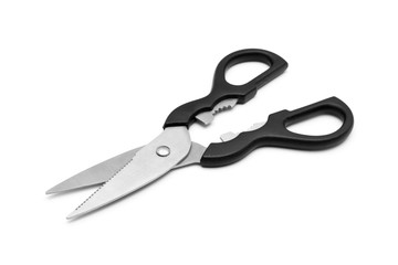 Pair of scissors on white