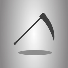 Scythe simple icon with shadow. Flat desing