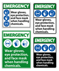 Emergency Wear Gloves, Eye Protection, And Face Mask Sign Isolate On White Background,Vector Illustration EPS.10