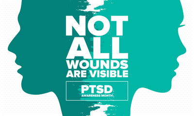 PTSD Awareness Month in June. Post Traumatic Stress Disorder. Celebrated annual in United States. Medical health care and awareness design. Poster, card, banner and background. Vector illustration