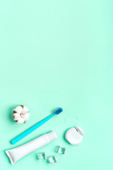 Teeth hygiene and oral care products flatlay