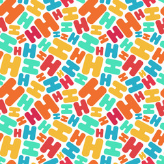 Letter H mosaic, kaleidoscopic colorful seamless pattern for kids. Isolated on white. Print for textile, book cover, wallpaper,decoration, greeting card, gift wrap. Stock vector illustration. 