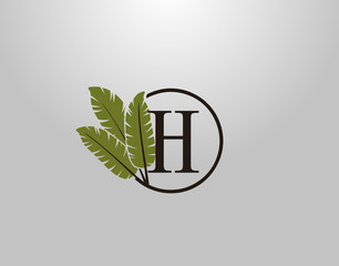 H Letter Logo Circle Nature Leaf, vector logo design concept botanical floral leaf with initial letter logo icon for nature business.