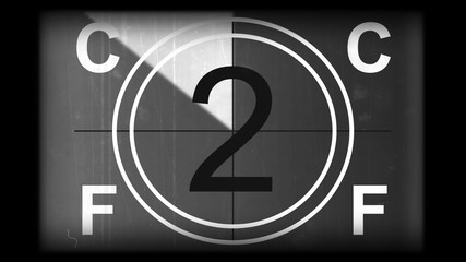 3D rendering of a monochrome old and grained universal countdown leader from 10 to 0