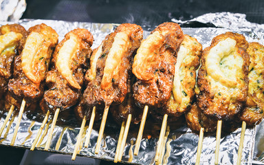 Meat at Myeongdong open street market in Seoul reflex