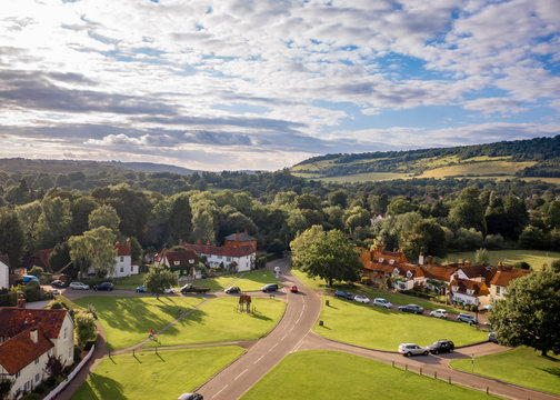Aerial view of beautiful English village in Surrey