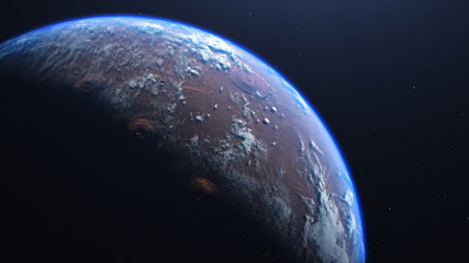 Obraz na płótnie Canvas 3D rendering of the process of terraforming Mars as a result of humanity colonization of the red planet