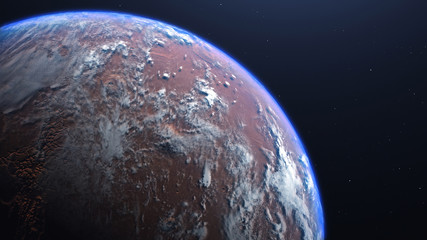 3D rendering of the process of terraforming Mars as a result of humanity colonization of the red planet