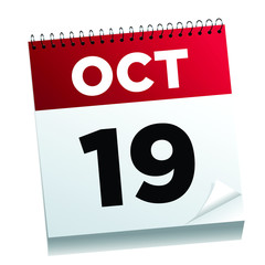 19,october, calendar, date, day, birthday, event, reminder, isolated, deadline, page, red, paper, holiday, year, icon, business, appointment, white, symbol, illustration, oct, month, design, 3d, 