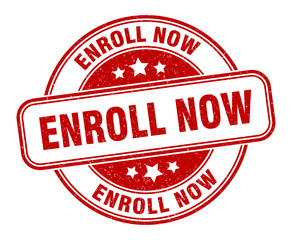 enroll now stamp. enroll now round grunge sign. label