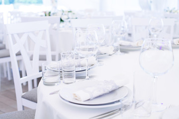 Wedding banquet. Table set for wedding reception