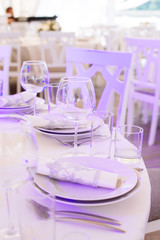 Wedding banquet. Table set for wedding reception