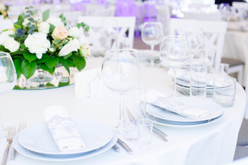 Wedding banquet. Table set for wedding reception