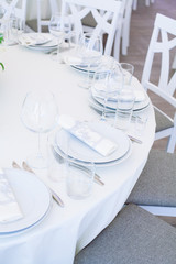 Wedding banquet. Table set for wedding reception