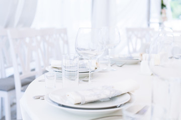 Wedding banquet. Table set for wedding reception