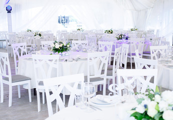 Wedding banquet. Table set for wedding reception